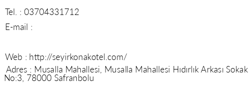 Safranbolu Seyir Konak Otel telefon numaralar, faks, e-mail, posta adresi ve iletiim bilgileri